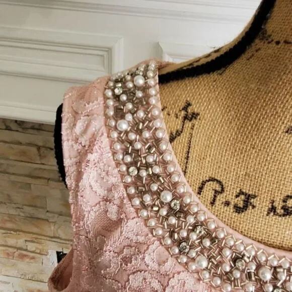 R&M RICHARD'S faux pearl‎ and crystal beaded lace top plus size 20W - Picture 2 of 7